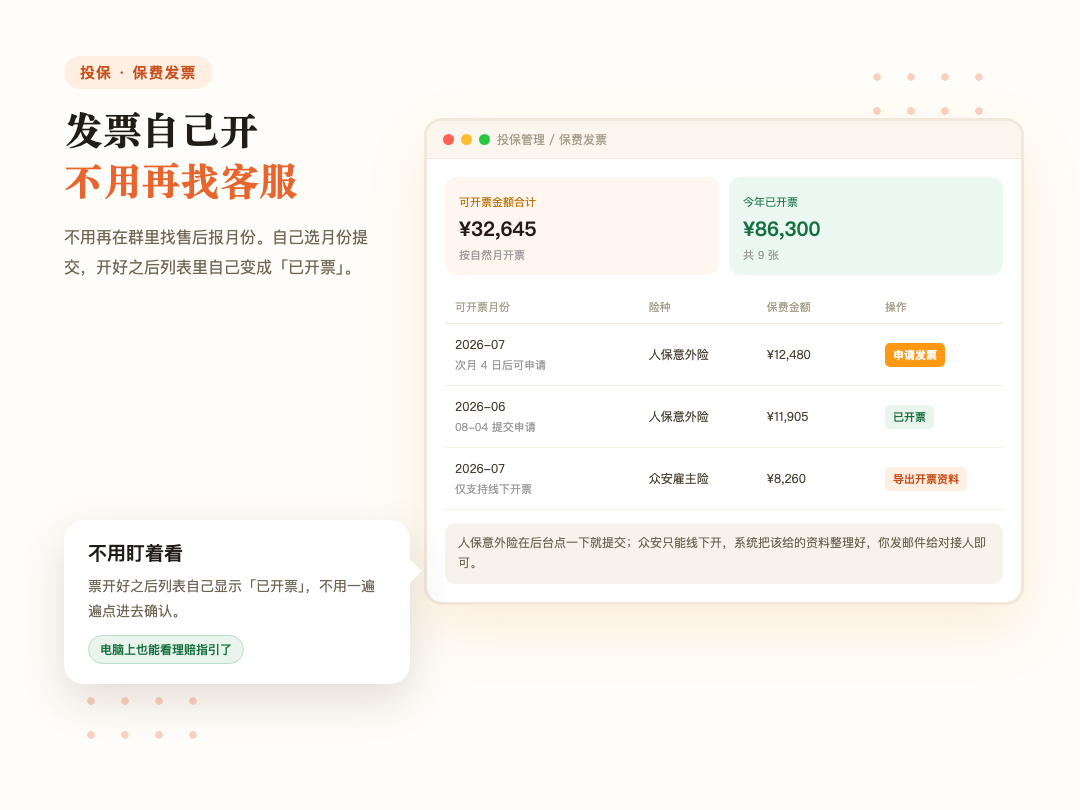 保费发票,自己在网页后台就能开
