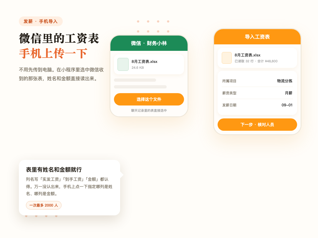 微信里的工资表,在小程序里直接选中导入